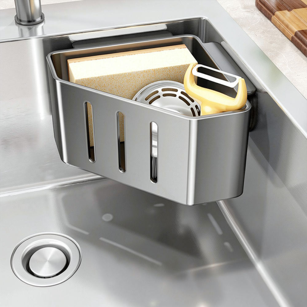 Women Kitchen Accessories - ที่วางฟองน้ำและตะกร้าสำหรับตากจานแบบติดผนัง ใช้จัดเก็บอุปกรณ์ในครัว พร้อมถ้วยดูดติดผนัง อุปกรณ์ตกแต่งบ้าน