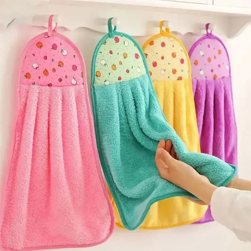 Women Kitchen Accessories - 1 ชิ้น ผ้าขนหนูคอรัลเวลเวทสำหรับห้องน้ำ, ผ้าเช็ดมือนุ่ม, ผ้าซับน้ำ, ผ้าแขวน,