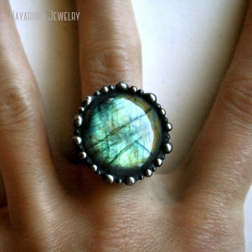 Women'S Emo Accessories - 10pcs Aqua Labradorite รอบแหวนผู้หญิง Goth แม่มด