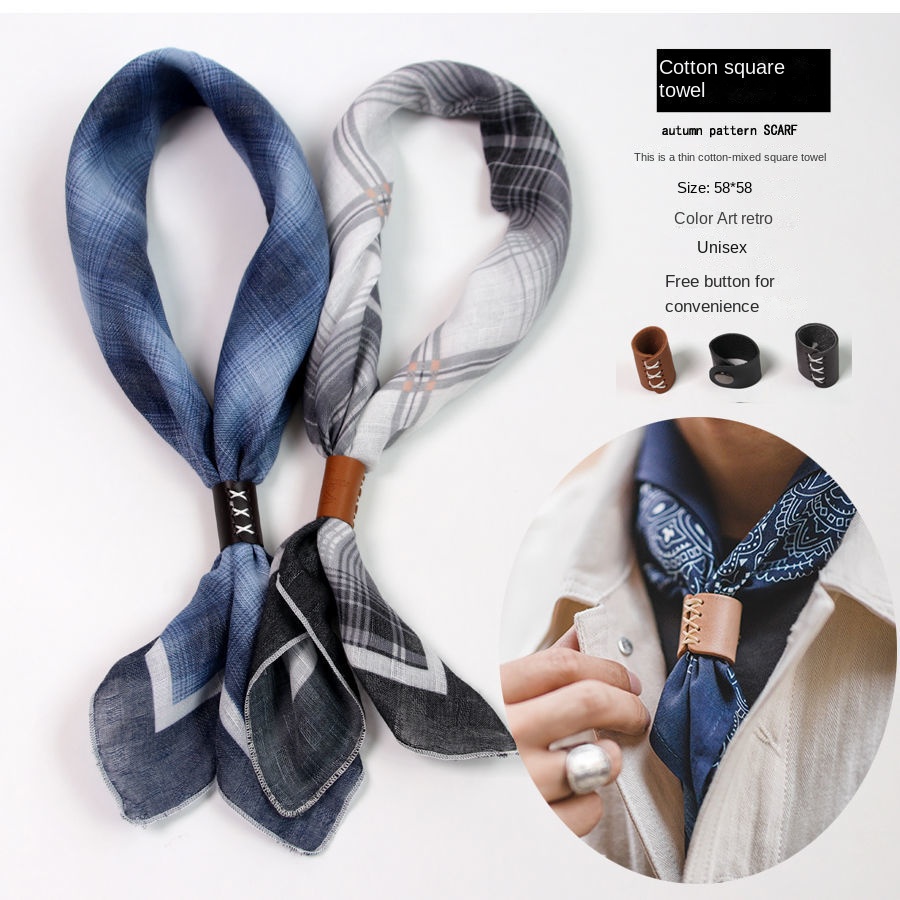 Silk Scarf Square - ผ้าพันคอสี่เหลี่ยมจัตุรัสผู้ชายมีกระดุมผ้าฝ้ายและผ้าลินินอเมริกันอังกฤษฤดูใบไม้ผลิฤดูใบไม้ร่วงผ้าไหมเนื้อนุ่มบางบาง